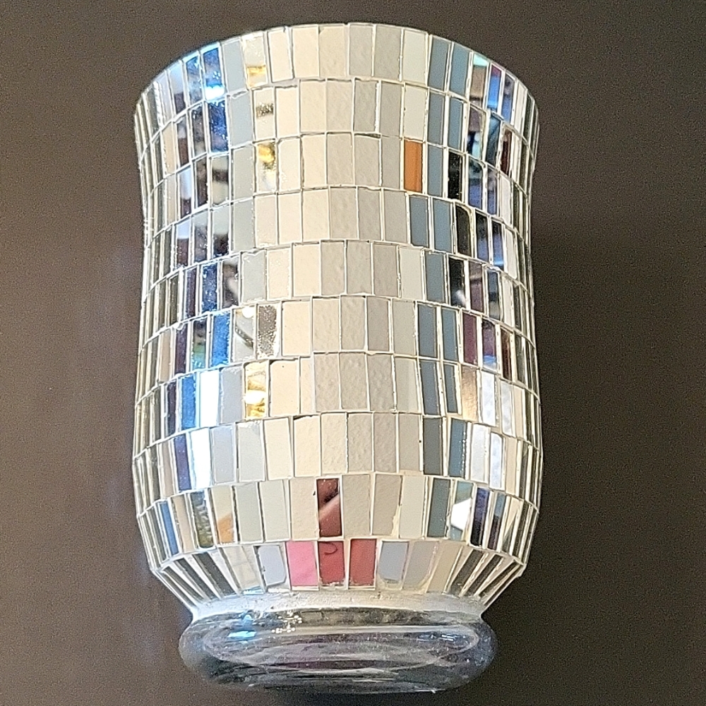 NEW Silver Mosaic Glass Vase/Candleholder, 8" tall, 6" diameter